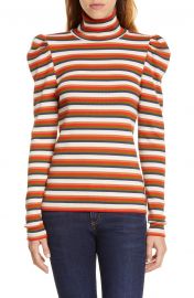 Cedar Stripe Puff Sleeve Turtleneck Top at Nordstrom